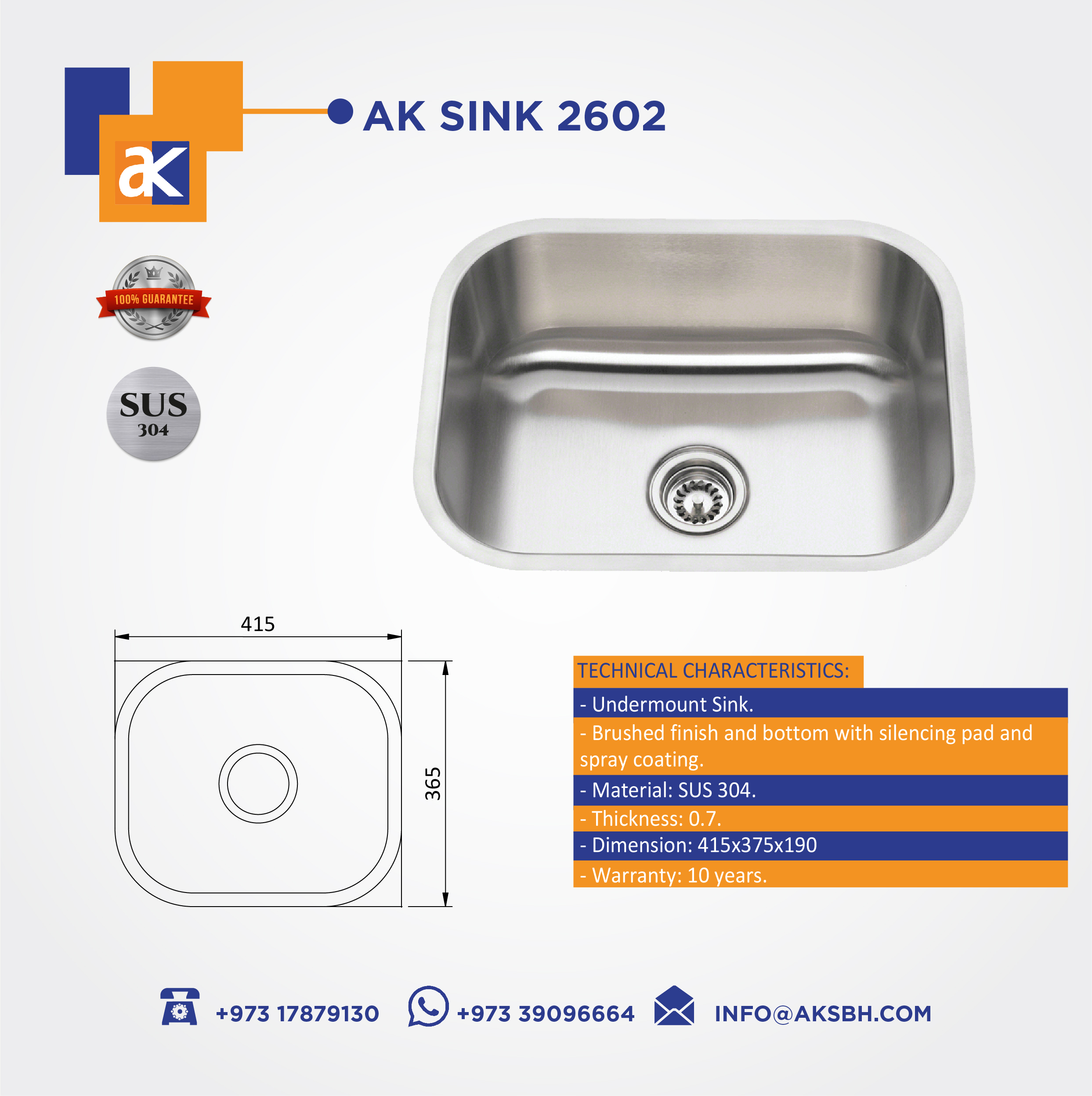 Buy Ak Sink 4136 Electroplated - SS304 Online | Construction Finishes | Qetaat.com